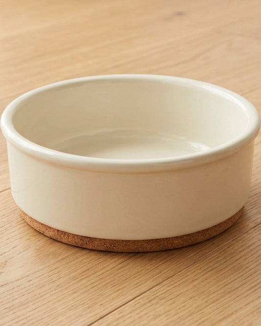 Zemis Stoneware Pet Bowl 1.8 L Cream with Cork Base - Lifestyle view