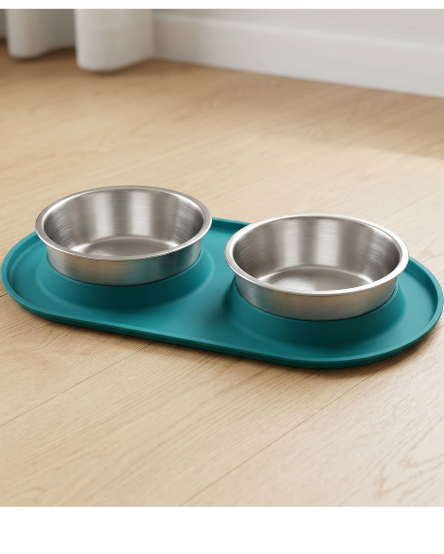 Zemis Double Stainless Steel Pet Bowls 2 x 1.2 L Teal Tray - Lifestyle view