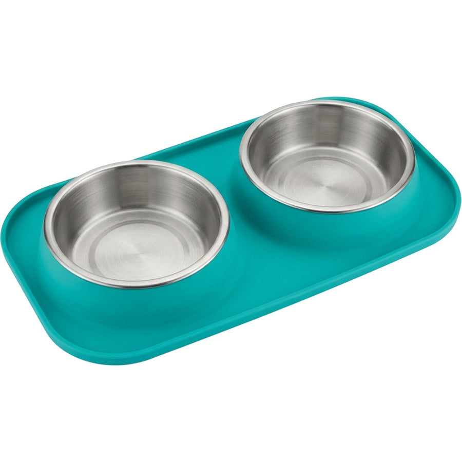 Zemis Double Stainless Steel Pet Bowls 2 x 1.2 L Teal Tray